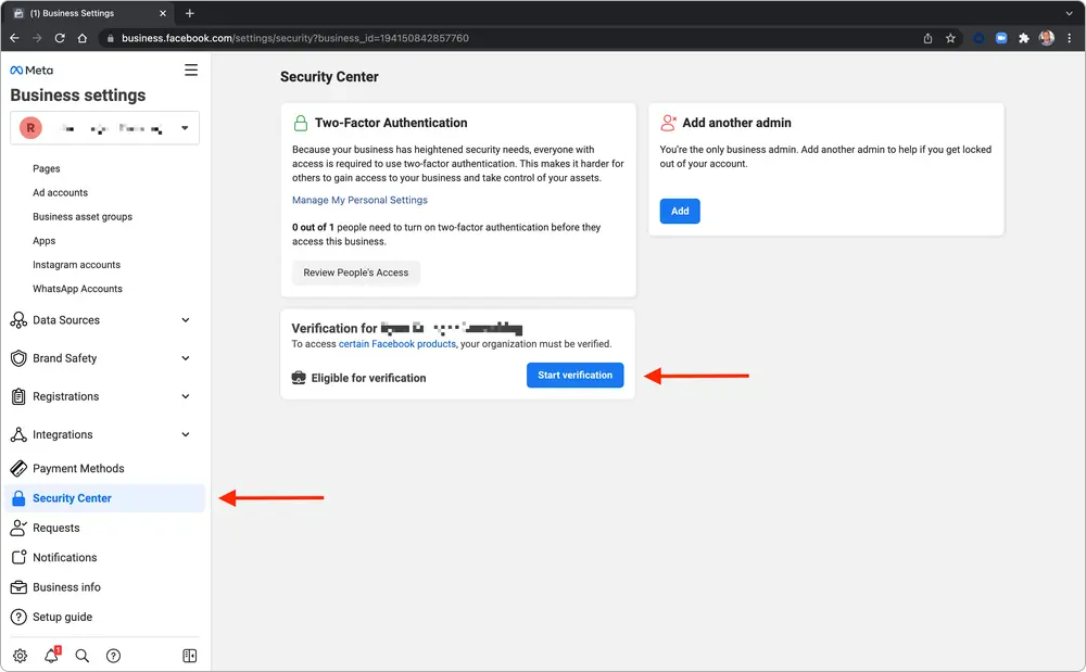 Meta Security Center Business Verification