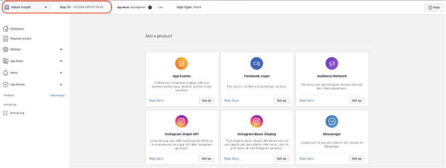 Meta Developer App Dashboard