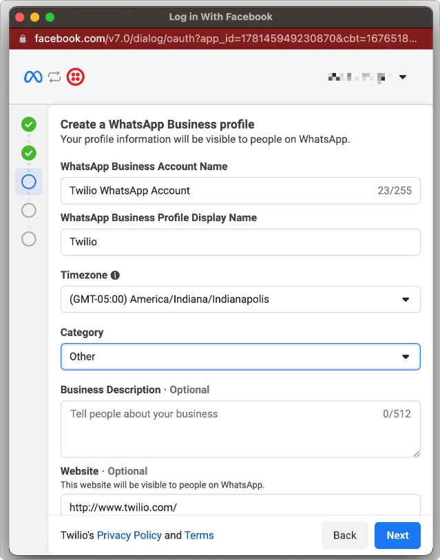 Business profile setup